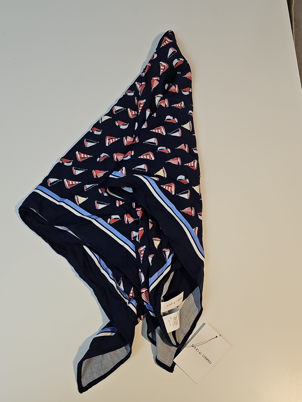 SOLID & STRIPED OSFM Navy Swim Coverup Scarf with Sailboat Print